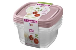CONJUNTO 3 POTES PLASTICO QUADRADO 800ML SR125/3C55 SANREMO